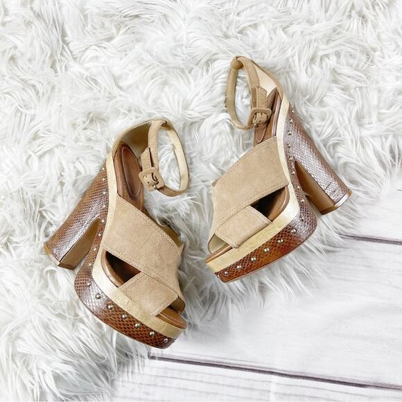 Alexandre Birman Platform Clog Sandals Peggy Brown Suede & Snakeskin Size 38‎ - Picture 1 of 7